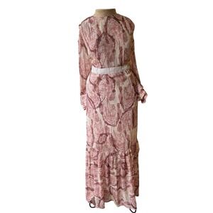 Dixie Dress‎ Womens XS Pink White Floral Long Sleeve Maxi Sheer Ruffle Boho Chic